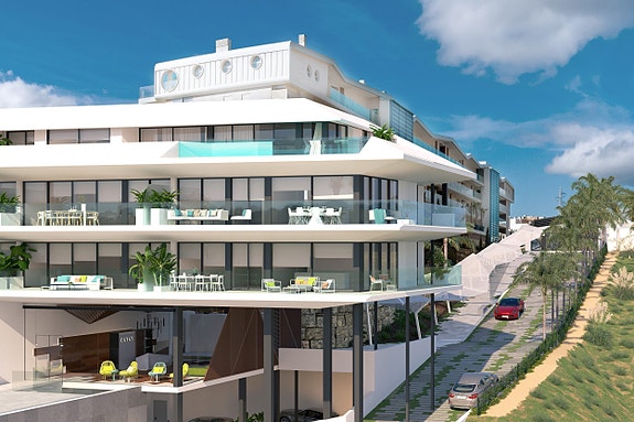 Eksklusiv penthouse med stor terrasse og fantastisk havutsikt! Gangavstand til strand. Nydelige fellesområder.