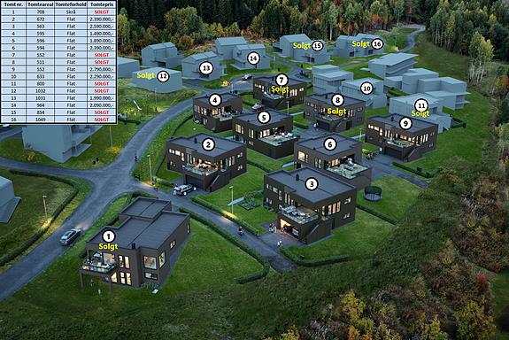 Oversikt over de frittliggende eneboligtomtene uten byggeplikt. Du velger selv hvem du ønsker skal bygge drømmeboligen din!
