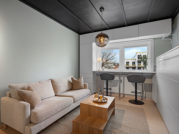 Unik og skreddersydd studioleilighet. Alt er planlagt til minste detalj med hovedfokus: design, kvalitet, og funksjonalitet i planløsning.