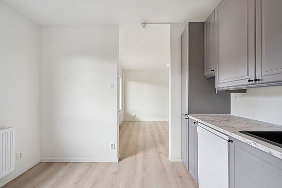 Kompakt og funksjonell kjøkkenløsning i moderne stil.