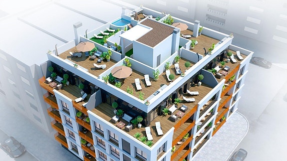 Toppleilighet med stor privat takterrasse - Felles basseng, badstue, jacuzzi og treningsrom - Nær strand