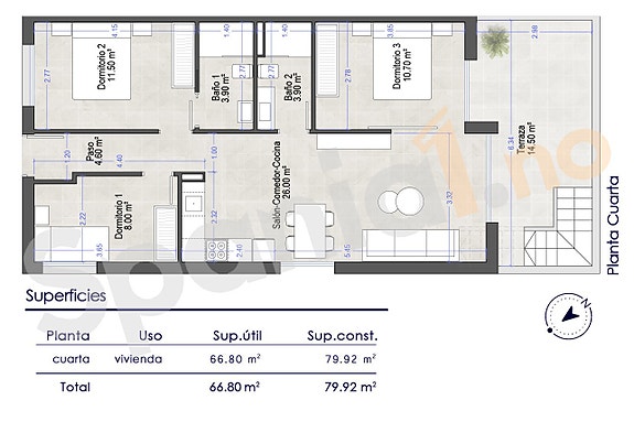 Eksklusiv toppleilighet med privat takterrasse på 72 m - Kun 750 m fra stranden - 3 soverom og 2 bad