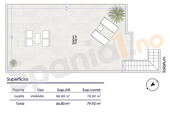 Eksklusiv toppleilighet med privat takterrasse på 72 m - Kun 750 m fra stranden - 3 soverom og 2 bad