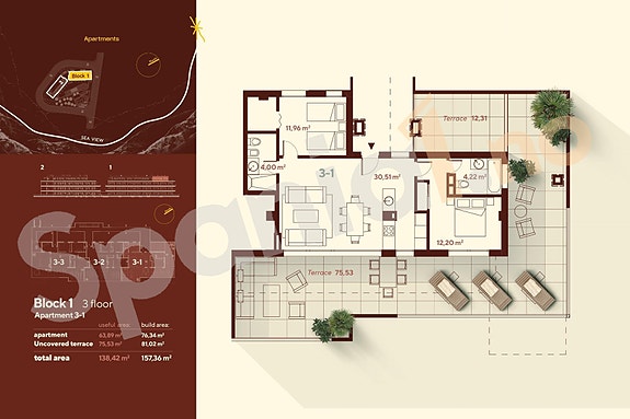 Penthouse med stor terrasse 81m2 - Kun 700 meter fra nydelig strand | Eksklusive fellesområder - Parkering og bod
