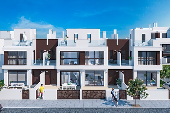 Nybygg! Rekkehus kun få meter fra Middelhavet | 3 soverom og 2 bad | Privat takterrasse og romslig uteområde