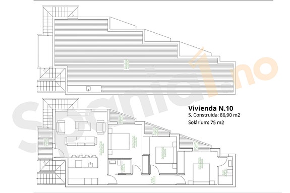 Hjørne-toppleilighet med stor takterrasse - Moderne standard - 3 soverom og 2 bad - Felles basseng
