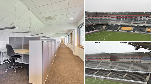 Kontorseksjonen har utsikt inn mot stadion