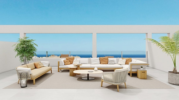 Penthouse med 3 soverom og stor takterrasse | Havutsikt og gangavstand til strand