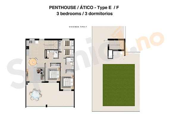 Penthouse med 3 soverom og stor takterrasse | Havutsikt og gangavstand til strand