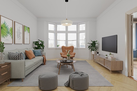 Nordvik v/Moestue har gleden av å presentere en klassisk og gjennomgående 3-roms aksjeleilighet med sentral og attraktiv beliggenhet på ettertraktede Adamstuen. Bildet er digital styling! Foto: Øivind i Rullende fotograf AS.