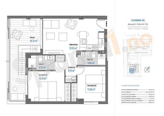 Penthouse med stor terrasse - Kun 3 minutter fra La Carihuela-stranden
