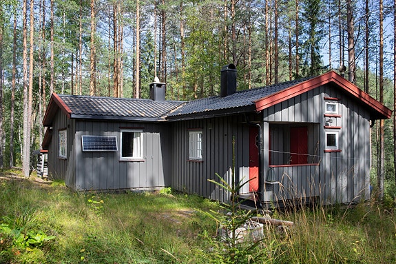 Koselig, velholdt sekstitallshytte i skogen.