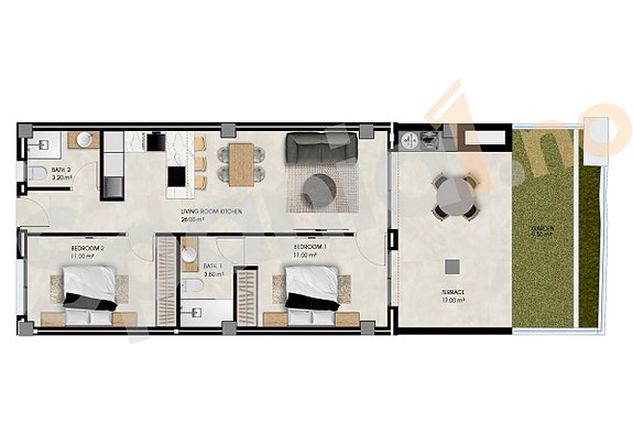 Leilighet på bakkeplan med privat hage - Garasje, terrasse og felles basseng - Nær stranden