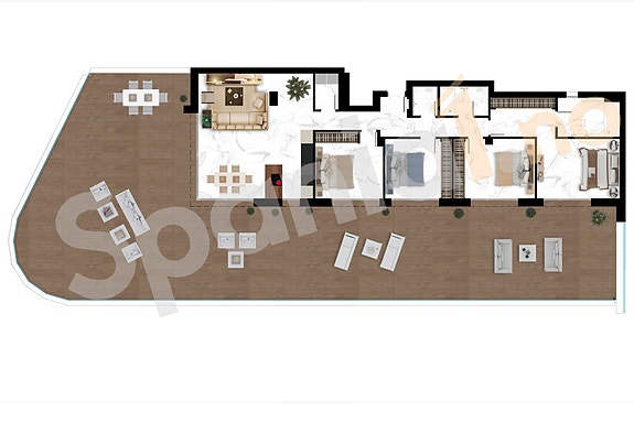 Penthouse med terrasse på 114 m² | 4 soverom og 3 bad | 700m fra stranden | Flotte fellesområder!
