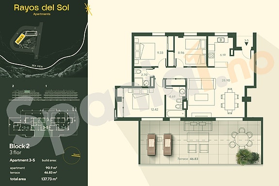 Penthouse med 3 soverom og 2 bad | Kun 700 meter fra nydelig strand | Eksklusive fellesområder | Parkering og bod