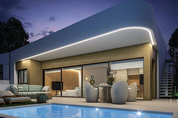 Ny villa på ett plan med privat basseng - 3 soverom, hage og mulighet for takterrasse