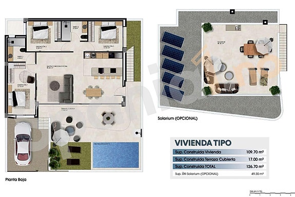 Ny villa på ett plan med privat basseng - 3 soverom, hage og mulighet for takterrasse