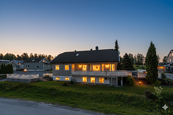 Fasade - Kveldsfoto / Digitalt redigert. Foto: Trond Reder