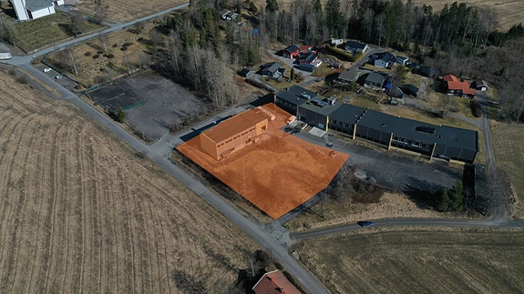 Sånergrenda 20 - flyfoto med markert tomtegrense