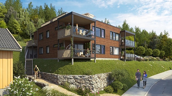 Velkommen til Kvistadbakkan og 4 prosjekterte og innbydende leiligheter på "taket av Straumen" (Illustrasjon, avvik vil forekomme.)