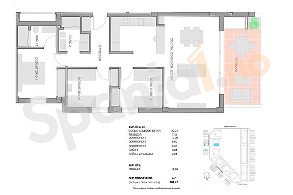 Plantegning leilighet med 3 soverom