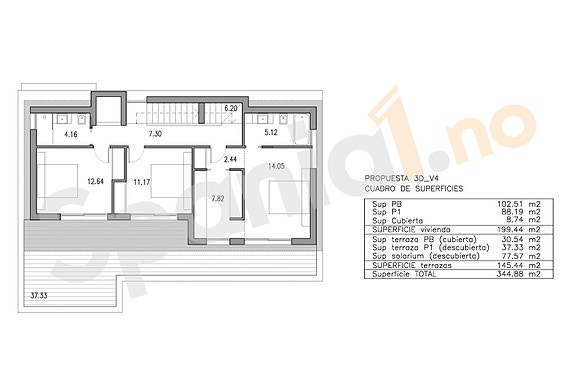 Plantegning med 3 soverom alt. 2