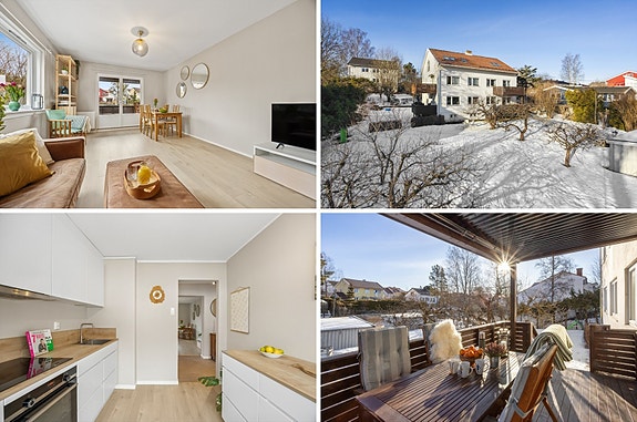 Velkommen til Ekraveien 30. Pen 3-roms hjørneleilighet i et lite sameie med 6 seksjoner. Denne hjørneleiligheten ligger i høy 1.etasje med 10 kvm balkong og utgang til solrik felles hage.