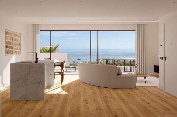 Penthouse med nydelig havutsikt | 300 meter fra stranden | 3 soverom og 2 bad | Terrasse og hage