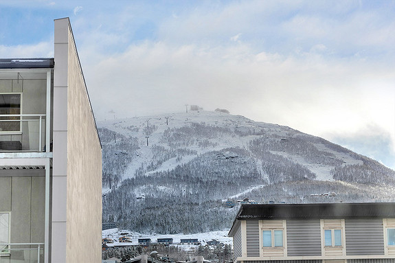 Fra kjøkkenvinduet er det utsyn mot Narvikfjellet.