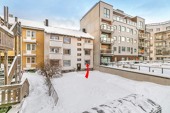 Felles bakgård med hageområde.