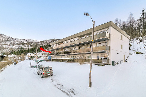 Parkeringsmulighet i offentlig gateplan foran eiendommen