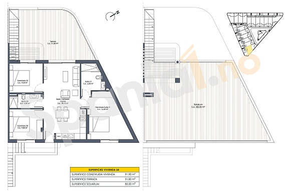 NYHET! Moderne toppleilighet med 3 soverom - Stor terrasse og takterrasse, felles basseng og parkering