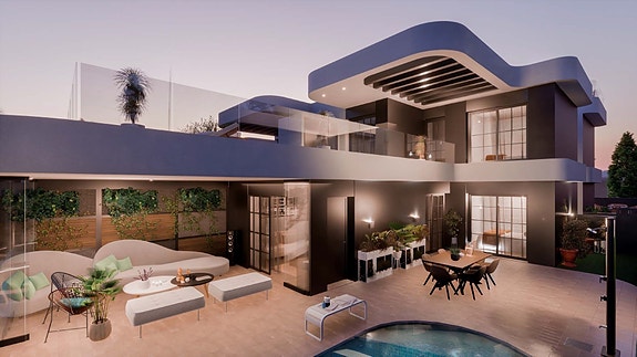 SOLGT! Eksklusiv villa med råflott design | Nær strand og alle fasiliteter | Stort uteområde og takterrasse | Garasje