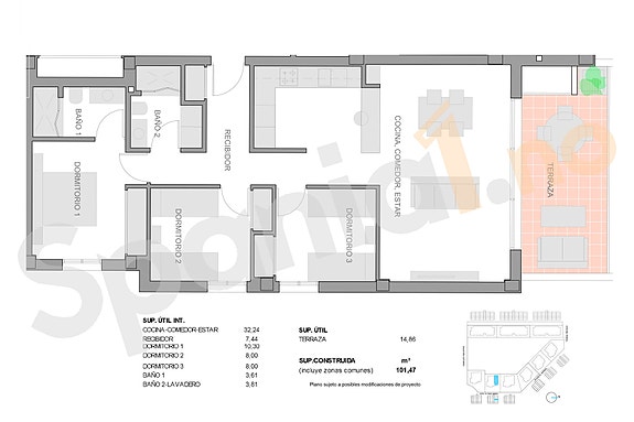 Leilighet med 3 soverom i nytt prosjekt - Stor terrasse - Fellesområde med basseng, spa og grøntområder