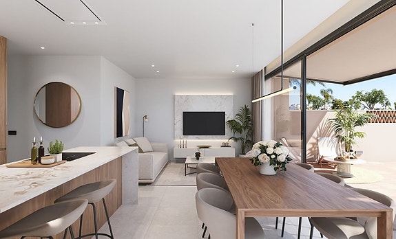 Moderne tomannsboliger med tre soverom, takterrasse, privat basseng og flott beliggenhet nær Las Higuericas-stranden.