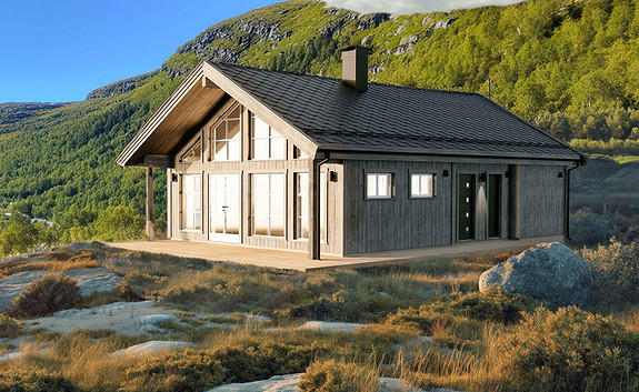 Vår nye hyttemodell Frøya 75 har alt man ønsker seg av en moderne hytte! Dette er en illustrasjon og kan avvike fra priset modell