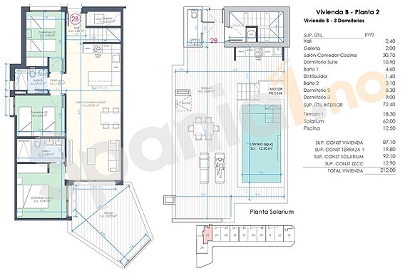Penthouse leilighet med 3 soverom | Stor takterrasse med eget basseng