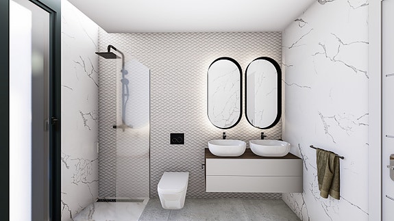 Hjørne-rekkehus med privat basseng og takterrasse | Romslig planløsning - 3 soverom og 3 bad