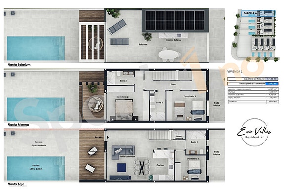 Hjørne-rekkehus med privat basseng og takterrasse | Romslig planløsning - 3 soverom og 3 bad