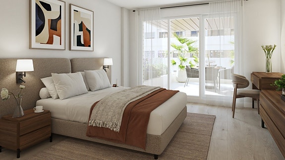 Ny leilighet | 4 soverom | Gå til strand | Flott fellesområde med hage og basseng | Parkering og bod