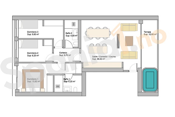 Ny og romslig leilighet med felles basseng | 3 soverom og 2 bad |Eksklusivt prosjekt med takbasseng, spa og høy komfort