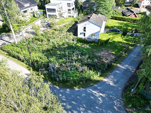 Tomten er flat og ligger godt skjermet mot veien