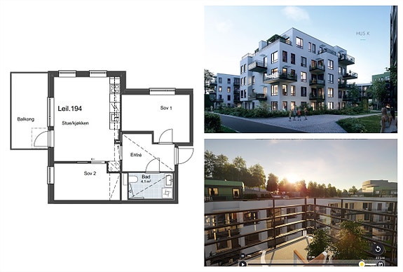 Salg av kontraktsposisjon | 3-roms toppleilighet på byggets hjørne i 5. etasje. Balkong med svært gode solforhold.