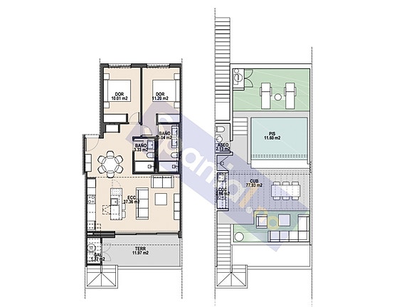 Svært eksklusiv leilighet med 2 soverom | Terrasse på 85 m2 med privat basseng