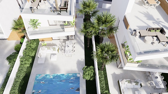 Eksklusiv villa over to etasjer med privat basseng | 3 soverom og 3 bad | Solrik takterrasse   i nærheten av golfbanen