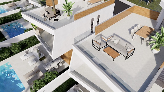 Eksklusiv villa over to etasjer med privat basseng | 3 soverom og 3 bad | Solrik takterrasse   i nærheten av golfbanen