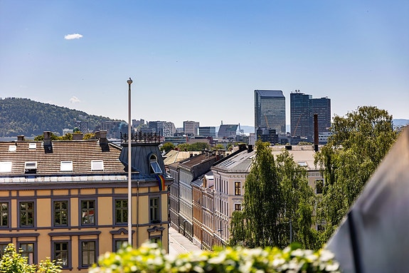 Denne herlige 2-roms loftsleiligheten har en ideell beliggenhet rett ved populære Birkelunden og en utsikt som skiller seg ut.