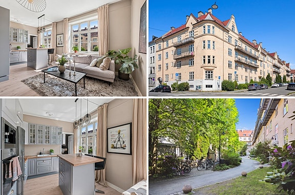 Klassisk og koselig 2-roms, oppgradert bad og kjøkken. God takhøyde, peis og store vinduer.