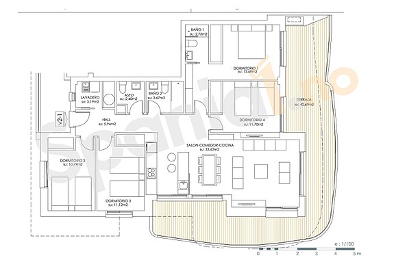 Plantegning av leilighet med 4 soverom