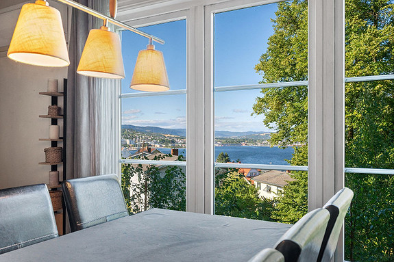 Fantastisk utsikt over Drammenselven rett fra boligens vinduer.